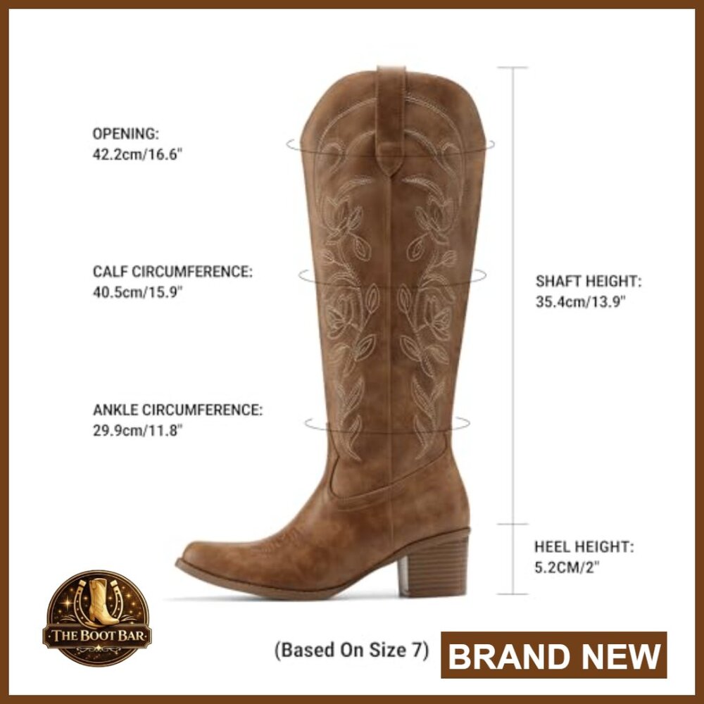 Knee High Cowboy Boots Chunky Heel Square Toe Embroidered Western Comfort - Picture 4 of 7